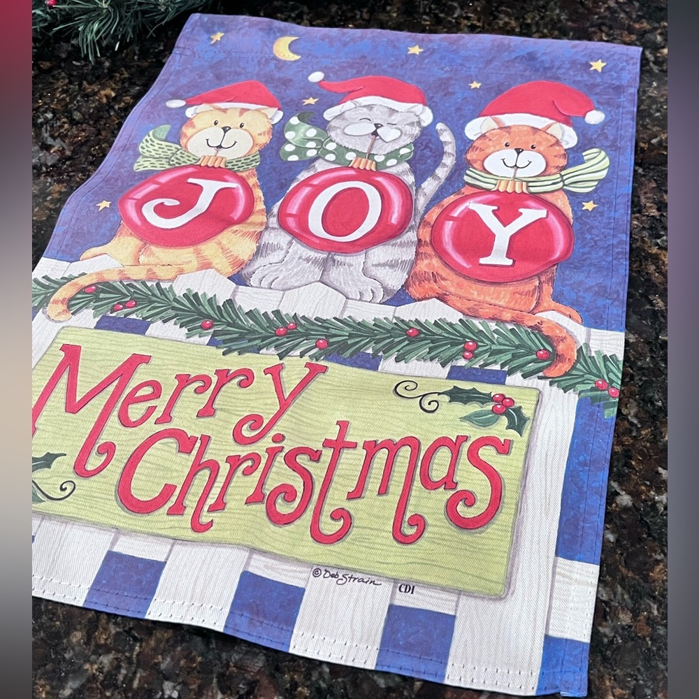 Deb Strain 3 Cats "JOY" Christmas Garden Flag